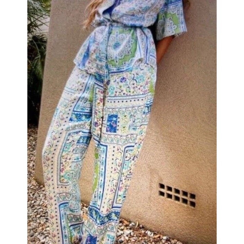 NWT Zara The Cornelia Pant Boho Satin Lounge Slacks Boho Patchwork Medium